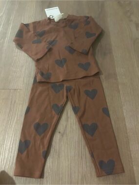 Kids Brown Heart Print outfit Set